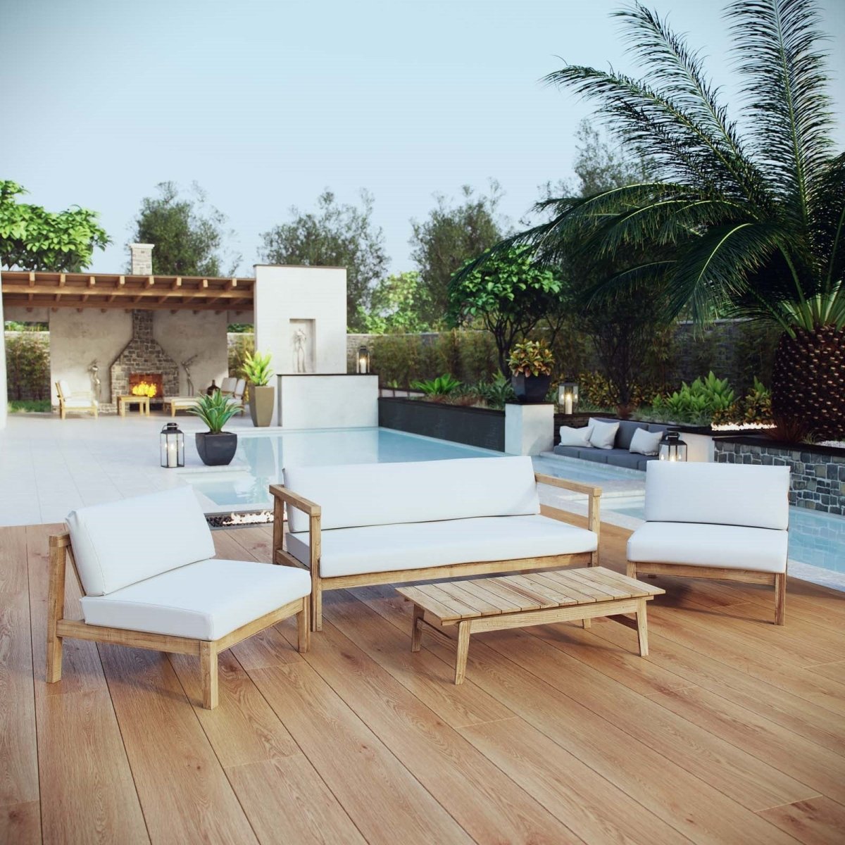 Bayport 4 Piece Armless Outdoor Patio Teak Set - BUILDMYPLACE