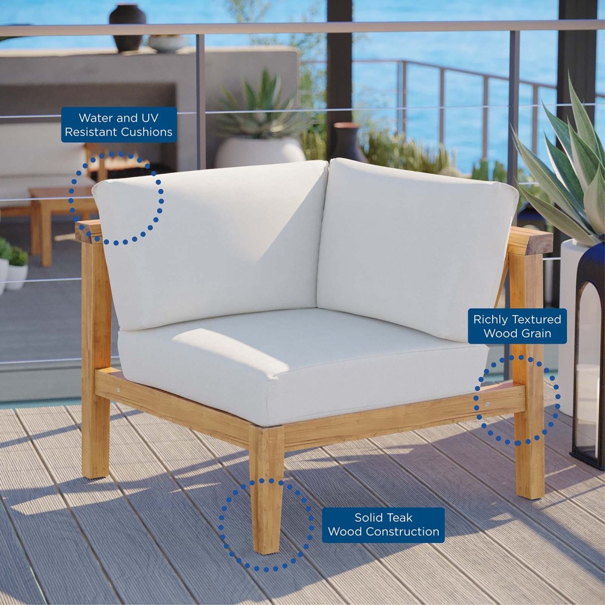 Bayport Outdoor Patio Teak Wood Corner Chair - BUILDMYPLACE