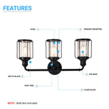 Birdcage Shape Bathroom Light Fixtures, Wall Mount, Matte Black with Clear Glass Shade, 1 - Light/2 - Light/3 - Light, E26 Base, For Damp Locations, Vanity Lighting - BUILDMYPLACE