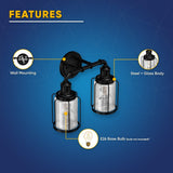 Birdcage Shape Bathroom Light Fixtures, Wall Mount, Matte Black with Clear Glass Shade, 1 - Light/2 - Light/3 - Light, E26 Base, For Damp Locations, Vanity Lighting - BUILDMYPLACE