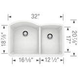 Blanco 32 inch Double Bowl Undermount Kitchen Sink - 60/40 - BUILDMYPLACE