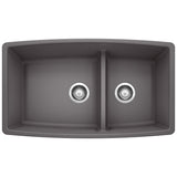 Blanco Performa 1 - 3/4 Double Bowl Kitchen Sink with Low Divide 60/40 - BUILDMYPLACE