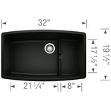 Blanco Performa 32 Inch Cascade Silgranit Undermount Kitchen Sink with Colander - BUILDMYPLACE