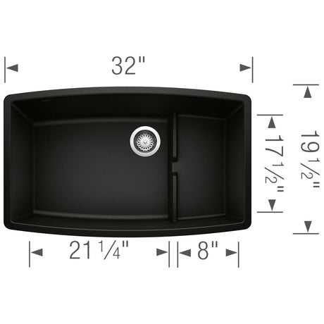 Blanco Performa 32 Inch Cascade Silgranit Undermount Kitchen Sink with Colander - BUILDMYPLACE