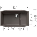 Blanco Performa 32 Inch Cascade Silgranit Undermount Kitchen Sink with Colander - BUILDMYPLACE