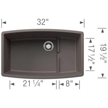 Blanco Performa 32 Inch Cascade Silgranit Undermount Kitchen Sink with Colander - BUILDMYPLACE