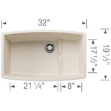 Blanco Performa 32 Inch Cascade Silgranit Undermount Kitchen Sink with Colander - BUILDMYPLACE