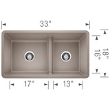 Blanco Precis 33 Inch Reversible Double Bowl Undermount Kitchen Sink with Low Divide - 60/40 - BUILDMYPLACE