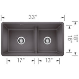 Blanco Precis 33 Inch Reversible Double Bowl Undermount Kitchen Sink with Low Divide - 60/40 - BUILDMYPLACE