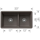 Blanco Precis 33 Inch Reversible Double Bowl Undermount Kitchen Sink with Low Divide - 60/40 - BUILDMYPLACE