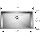 Blanco Precision 32 Inch R0 Stainless Steel Single Bowl Bar Undermount Kitchen Sink - BUILDMYPLACE