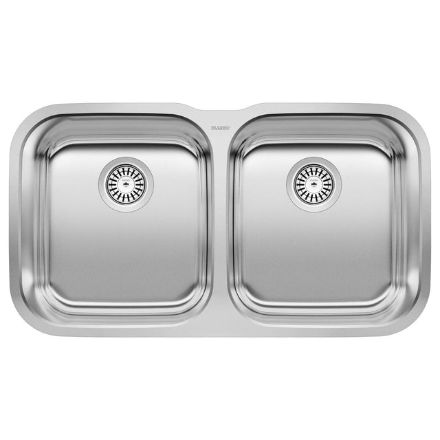 Blanco Stellar 33 Inch Double Equal Bowl Stainless Steel Undermount Kitchen Sink 50/50 - BUILDMYPLACE