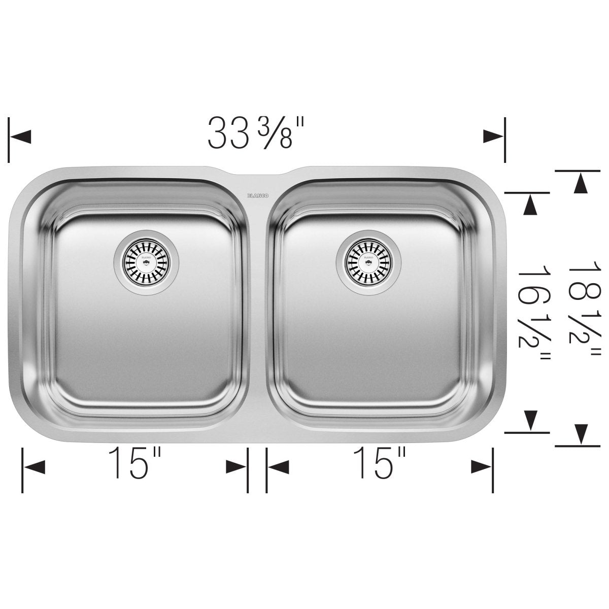 Blanco Stellar 33 Inch Double Equal Bowl Stainless Steel Undermount Kitchen Sink 50/50 - BUILDMYPLACE