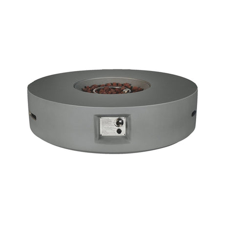 Brillare Outdoor Round Light Grey Gas Fire Pit Table w/ Round Burner Kit - BUILDMYPLACE