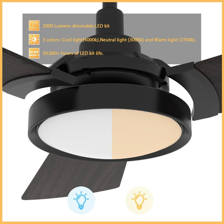BRISA 52 inch 3 - Blade Smart Ceiling Fan with LED Light & Remote - LEDMyPlace