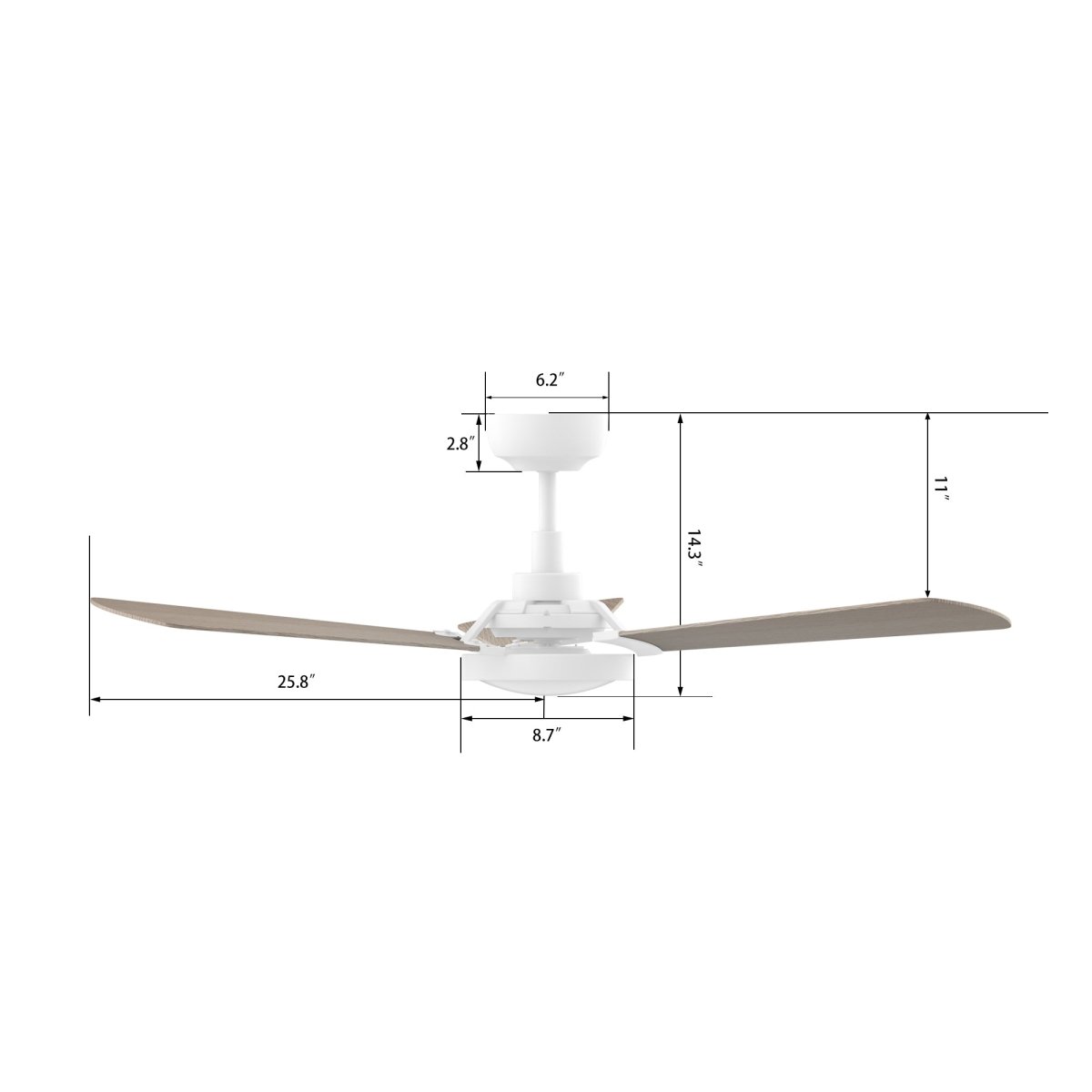 BRISA 52 inch 3 - Blade Smart Ceiling Fan with LED Light & Remote - LEDMyPlace