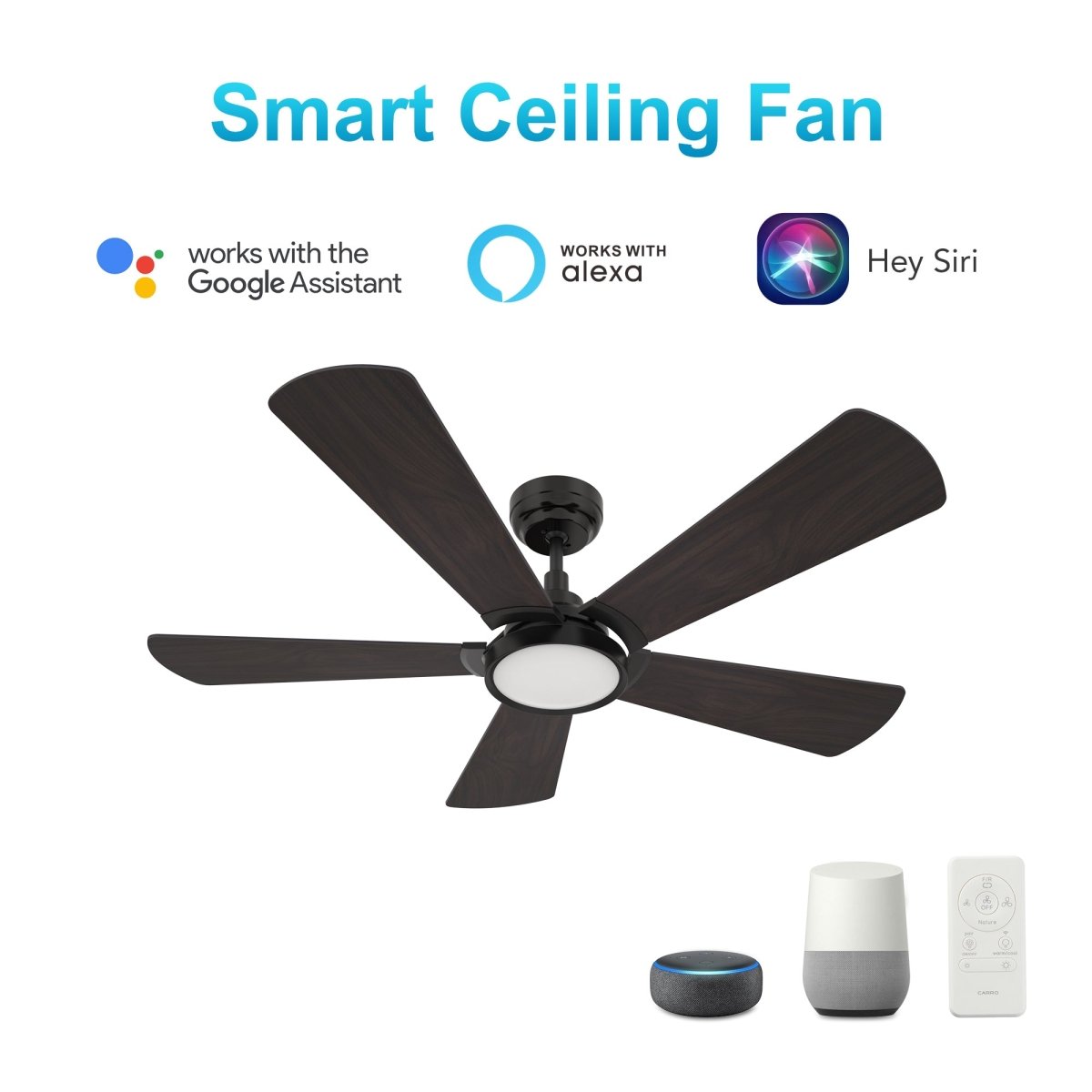 BRISA 52 inch 5 - Blade Smart Ceiling Fan with LED Light & Remote - LEDMyPlace