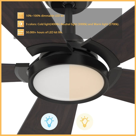 BRISA 52 inch 5 - Blade Smart Ceiling Fan with LED Light & Remote - LEDMyPlace