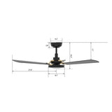 BRISA 56 inch 3 - Blade Smart Ceiling Fan with LED Light & Remote - LEDMyPlace