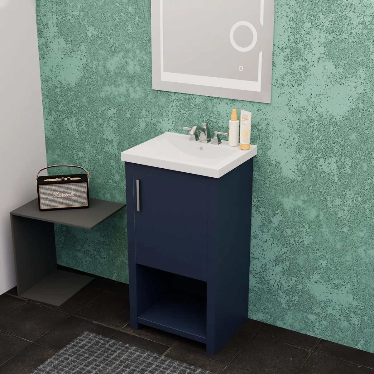 Bruce 18 In. Freestanding Solid Wood Bathroom Vanity with Crushed Marble Sink Top - BUILDMYPLACE