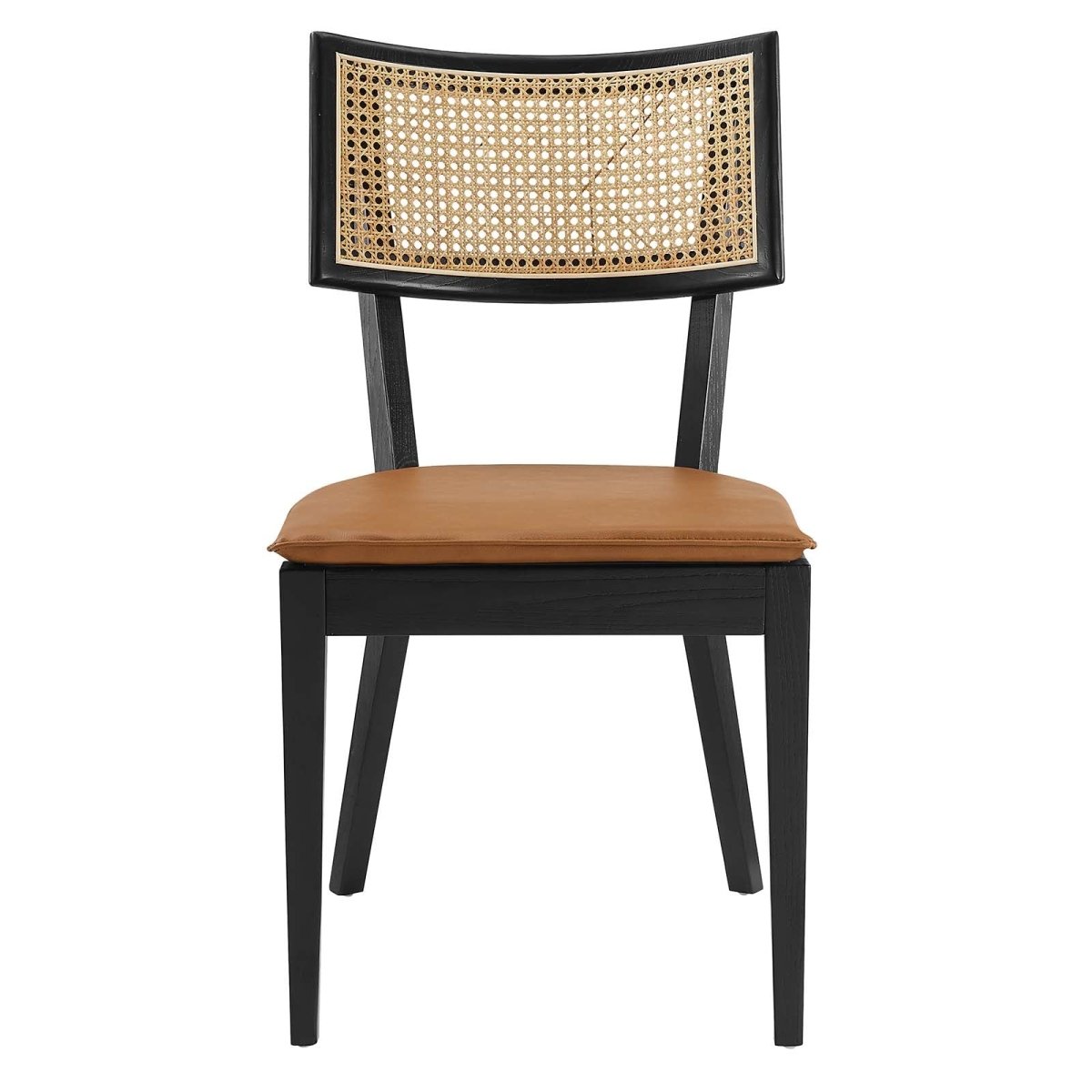 Caledonia Black Tan Vegan Leather Upholstered Wood Dining Chairs - Set of 2 - BUILDMYPLACE