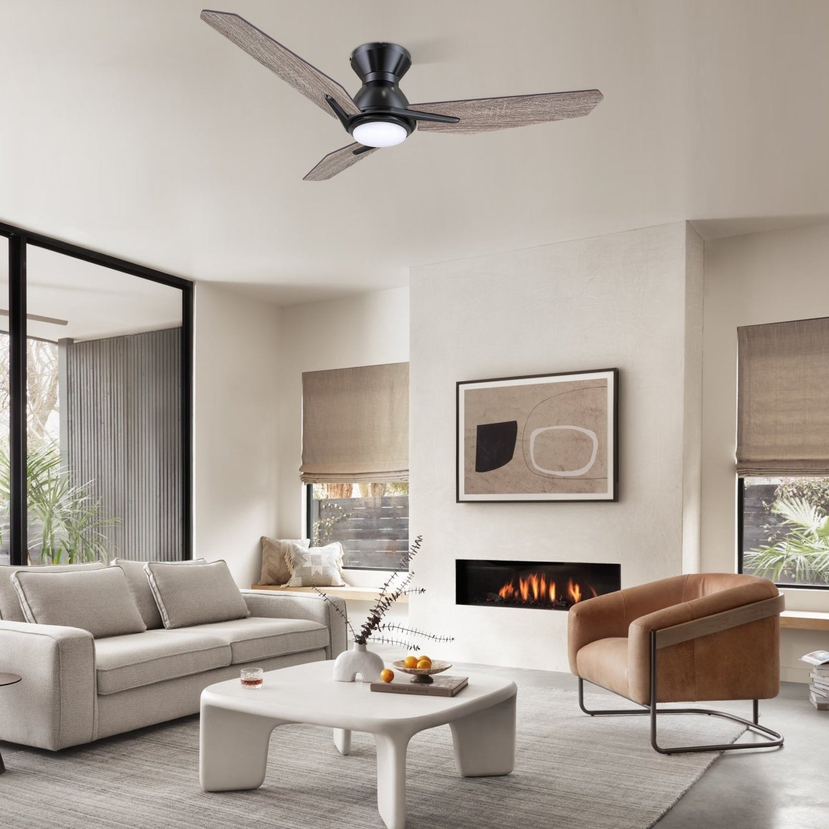 CALEN 48 inch 3 - Blade Flush Mount Smart Ceiling Fan with LED Light & Remote - LEDMyPlace