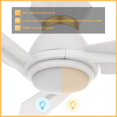 CALEN 52 inch 3 - Blade Flush Mount Smart Ceiling Fan with LED Light & Remote - LEDMyPlace