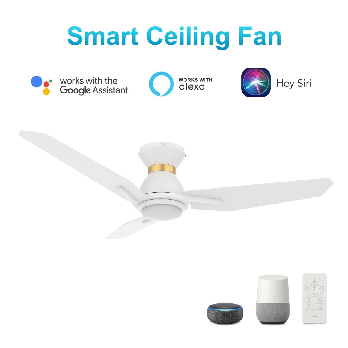 CALEN 52 inch 3 - Blade Flush Mount Smart Ceiling Fan with LED Light & Remote - LEDMyPlace