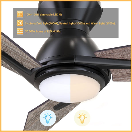 CALEN 52 inch 3 - Blade Flush Mount Smart Ceiling Fan with LED Light & Remote - LEDMyPlace