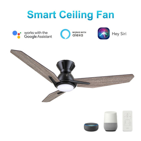 CALEN 52 inch 3 - Blade Flush Mount Smart Ceiling Fan with LED Light & Remote - LEDMyPlace