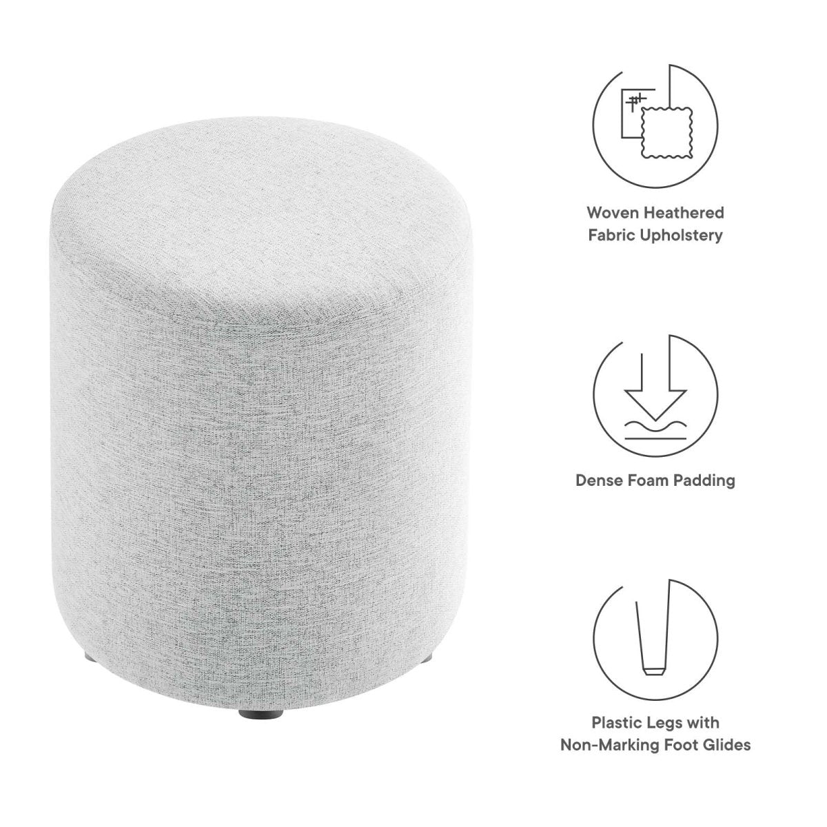 Callum 16" Round Woven Heathered Fabric Upholstered Ottoman - BUILDMYPLACE
