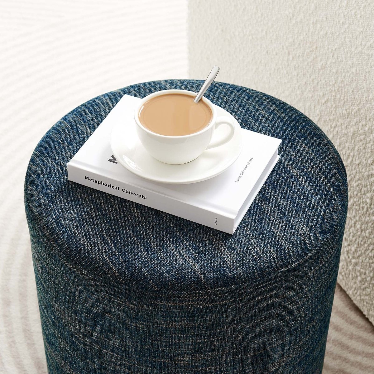 Callum 16" Round Woven Heathered Fabric Upholstered Ottoman - BUILDMYPLACE