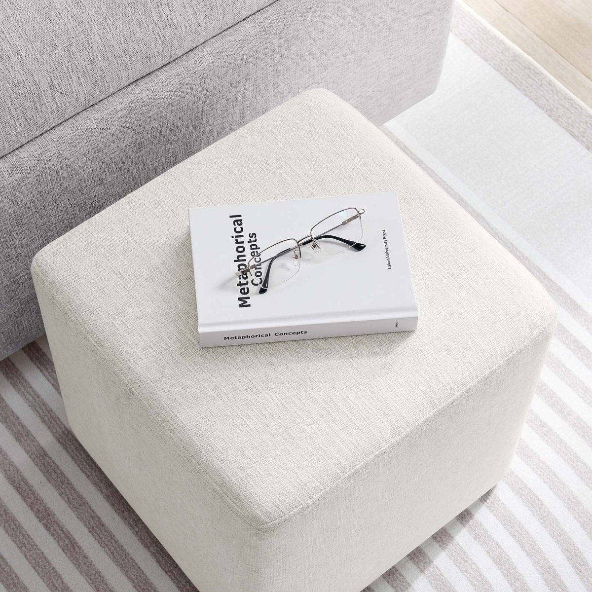 Callum 17" Square Woven Heathered Fabric Upholstered Ottoman - BUILDMYPLACE