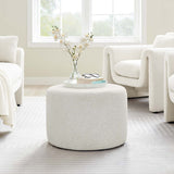 Callum Large 23" Round Woven Heathered Fabric Upholstered Ottoman - BUILDMYPLACE
