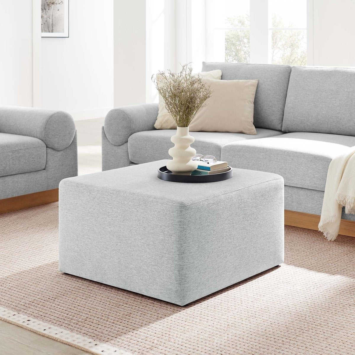 Callum Large 28" Square Woven Heathered Fabric Upholstered Ottoman - BUILDMYPLACE