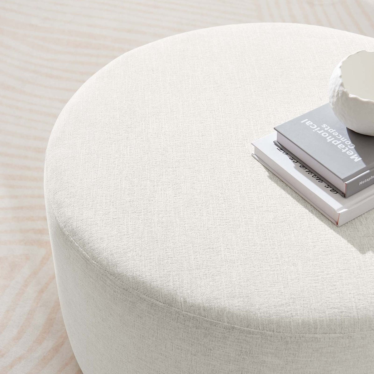 Callum Large 29" Round Woven Heathered Fabric Upholstered Ottoman - BUILDMYPLACE