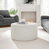 Callum Large 29" Round Woven Heathered Fabric Upholstered Ottoman - BUILDMYPLACE