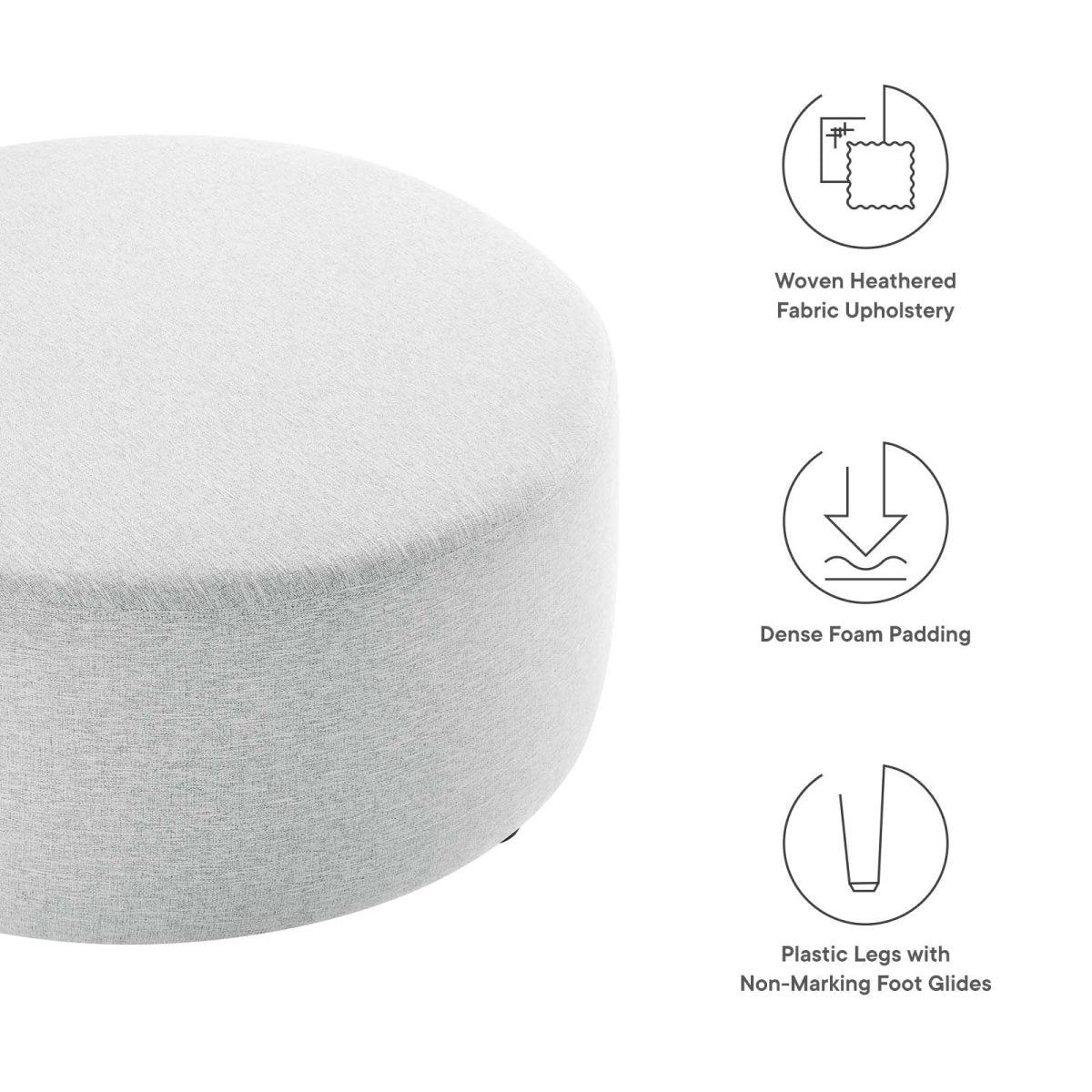 Callum Large 38" Round Woven Heathered Fabric Upholstered Ottoman - BUILDMYPLACE