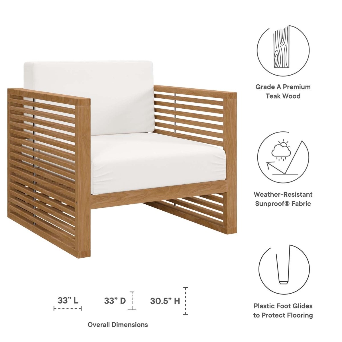Carlsbad Teak Wood Outdoor Patio Armchair - BUILDMYPLACE