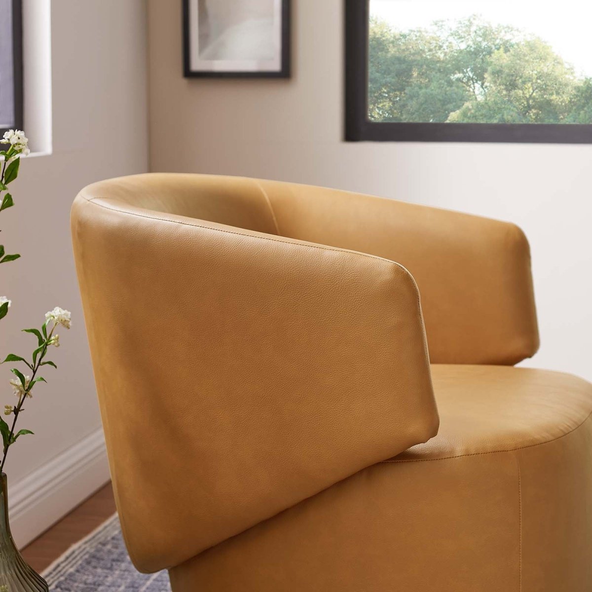 Celestia Vegan Leather Fabric and Wood Swivel Chair - BUILDMYPLACE