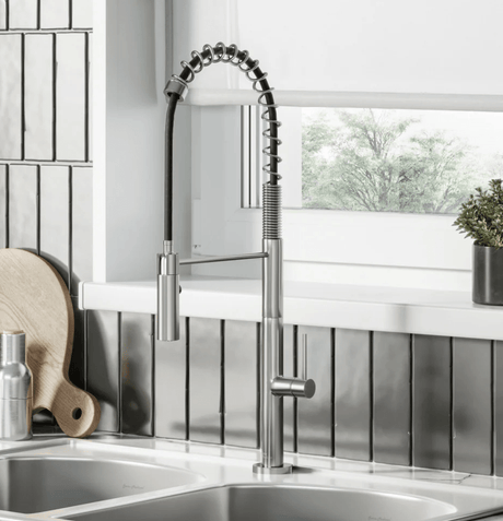 Chalet Single Handle, Pull - Down Kitchen Faucet in Brushed Nickel - BUILDMYPLACE