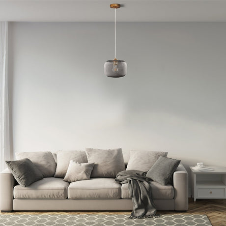Circulus Chrome Gray Ribbed Glass Indoor & Outdoor Pendant Light - BUILDMYPLACE