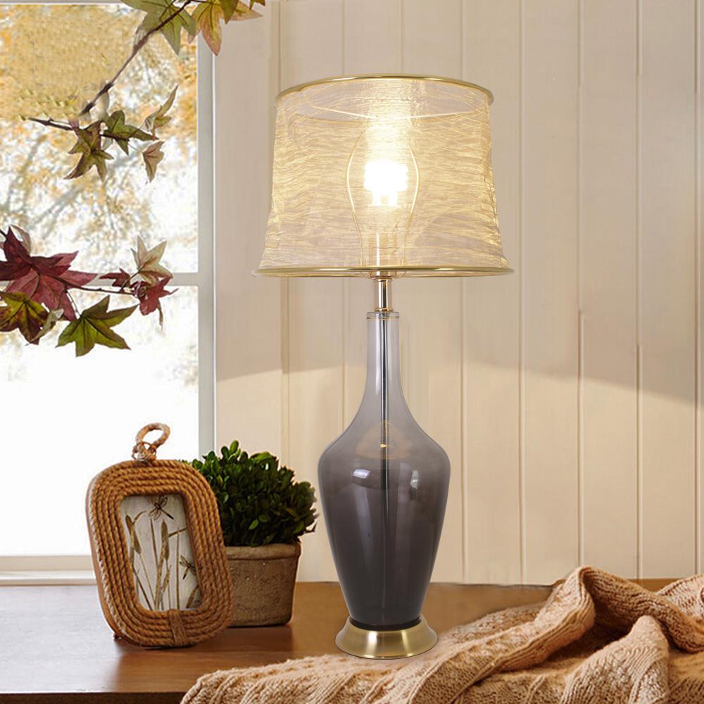 Clavel Translucent Glass Table Lamp 31 Inch - Gray Ombre/Golden Yarn Shade (Set of 2) - BUILDMYPLACE