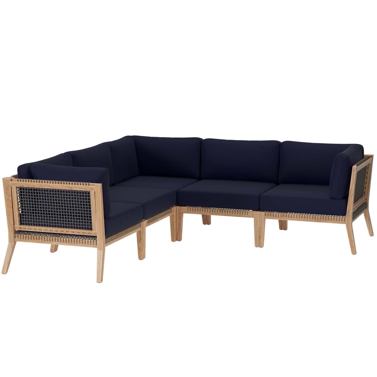 Clearwater Outdoor Patio Teak Wood 5 - Piece Sectional Sofa - BUILDMYPLACE