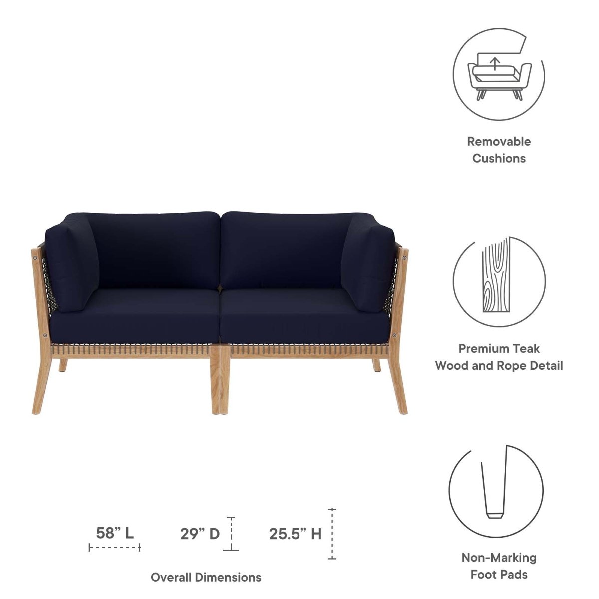 Clearwater Outdoor Patio Teak Wood Loveseat - BUILDMYPLACE