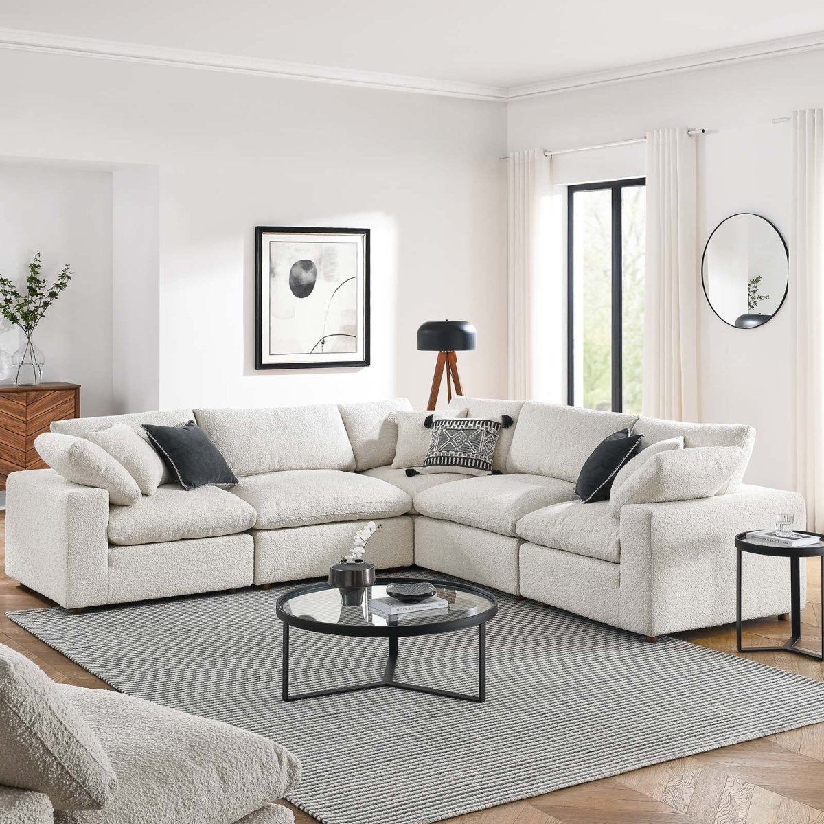 Commix Down Filled Overstuffed Boucle 5 - Piece Sectional Sofa - BUILDMYPLACE