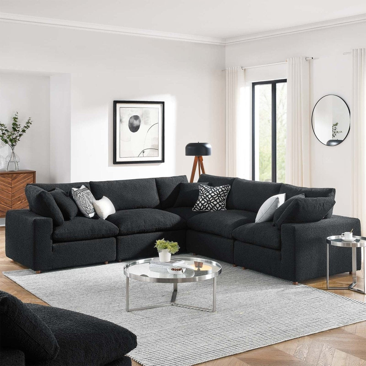 Commix Down Filled Overstuffed Boucle 5 - Piece Sectional Sofa - BUILDMYPLACE
