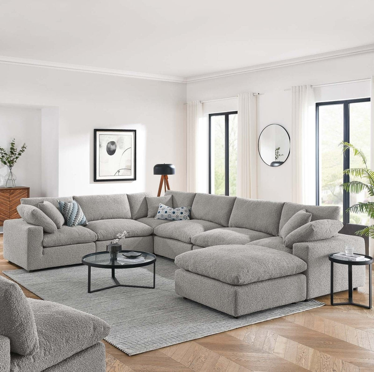 Commix Down Filled Overstuffed Boucle 7 - Piece Sectional Sofa - BUILDMYPLACE