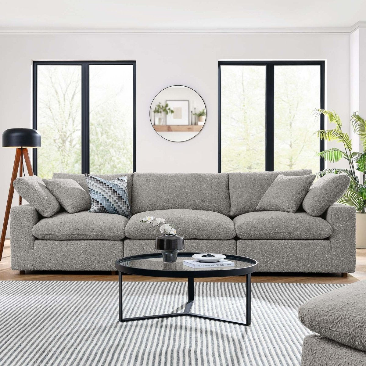 Commix Down Filled Overstuffed Boucle Fabric 3 - Seater Sofa - BUILDMYPLACE