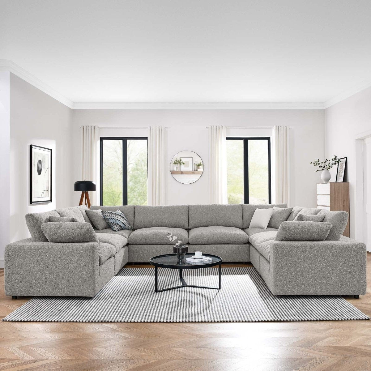 Commix Down Filled Overstuffed Boucle Fabric 8 - Piece Sectional Sofa - BUILDMYPLACE